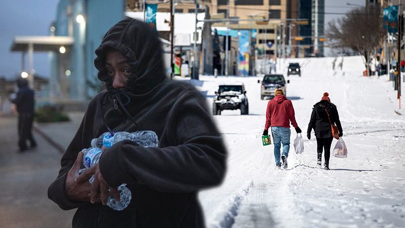 Texas residents have to boil tap water to drink.  Waste water treatment plant  The effect of a winter storm