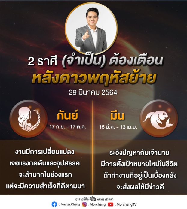 หมอช้าง เตือน 2 ราศี หลังดาวพฤหัสย้าย 29 มี.ค. เจอปัญหา ...