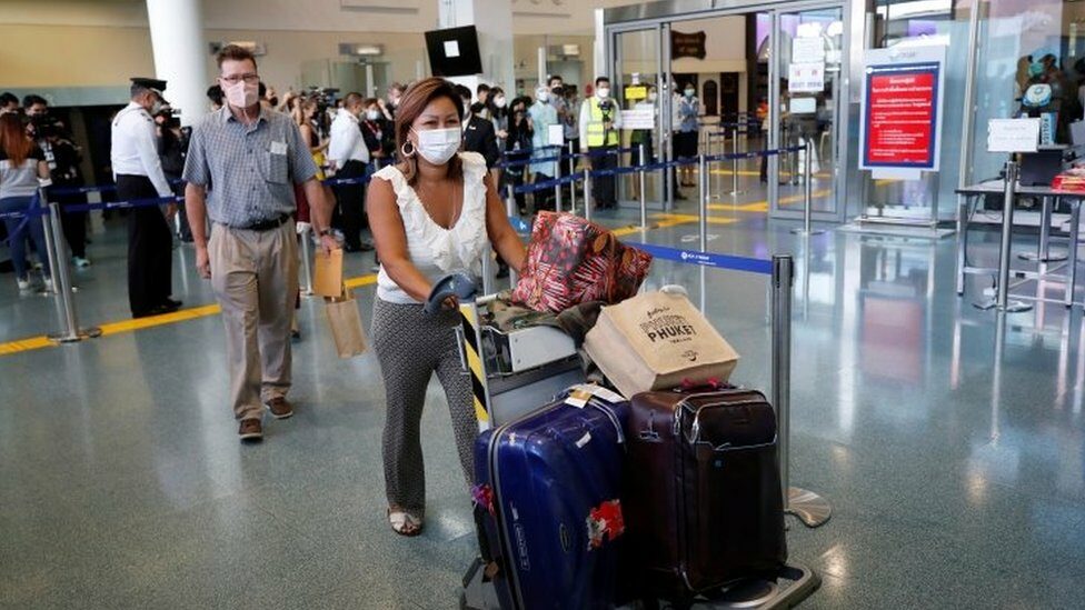 tourists arrived at the airport