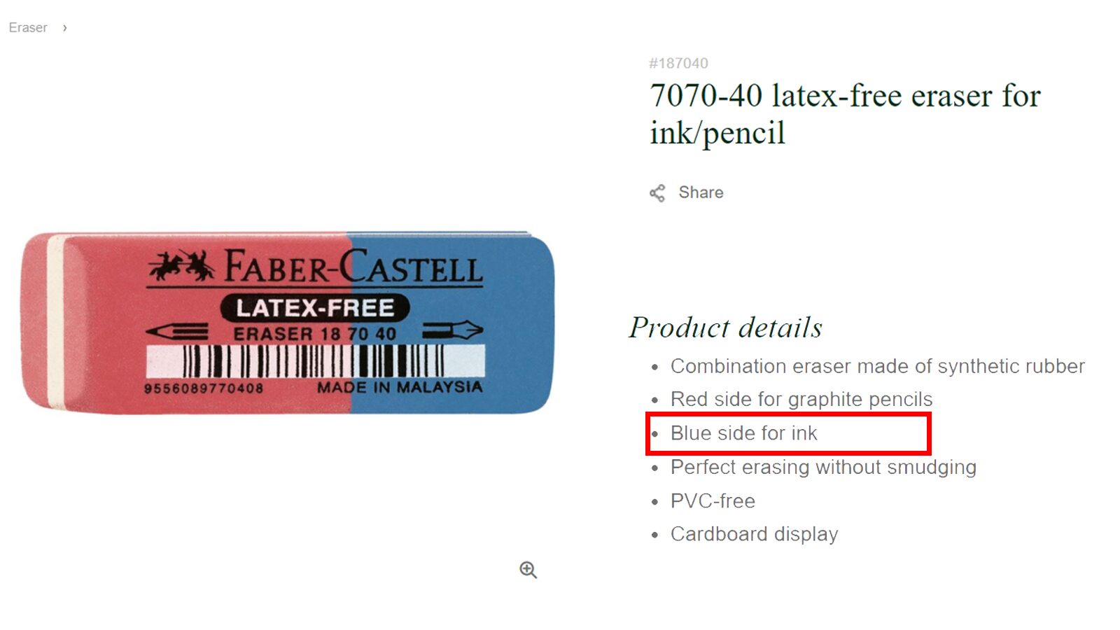 Latex-free eraser for ink/pencil