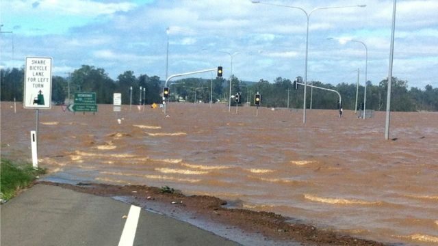 A flooded highway in Queensland