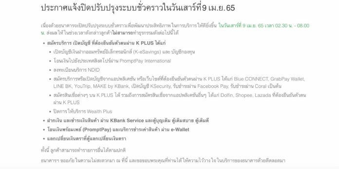 ประกาศธนาคารกสิกร