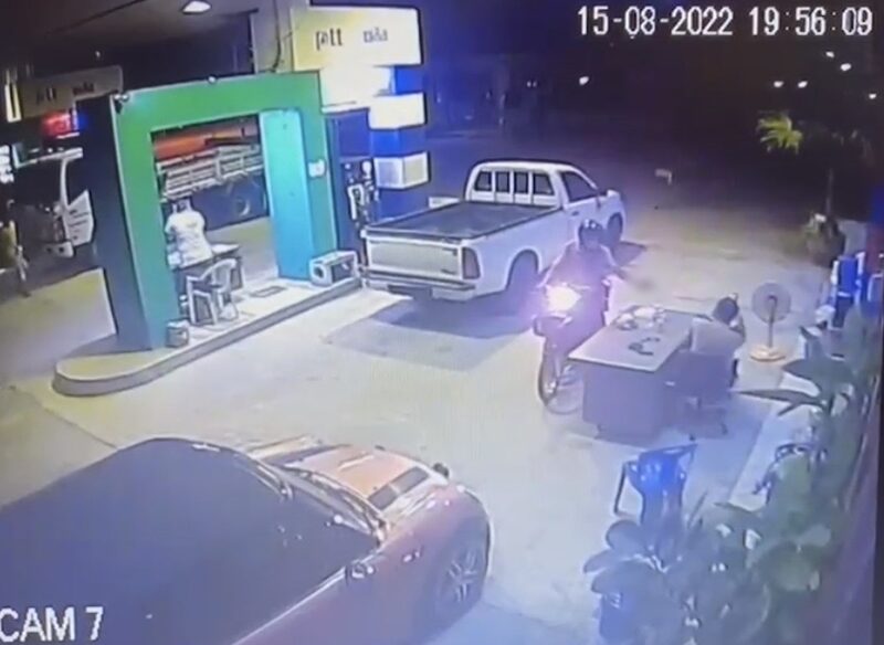 Police rushed to check CCTV to hunt for a gunman who shot and fired a former Thai Raksa Chart MP candidate at a gas station.