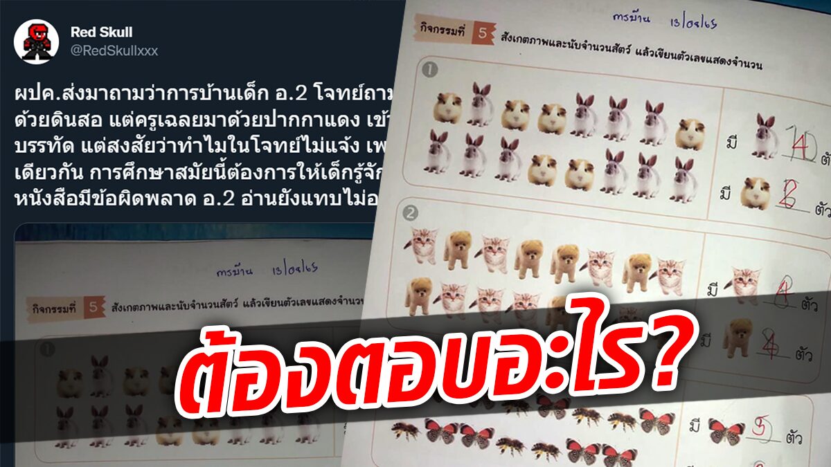 ผู้ปกครองข้องใจ การบ้านอ.2 ให้นับจำนวนสัตว์ ตีกรอบชัดเจน แต่ครูเฉลยว่าผิดทุกข้อ