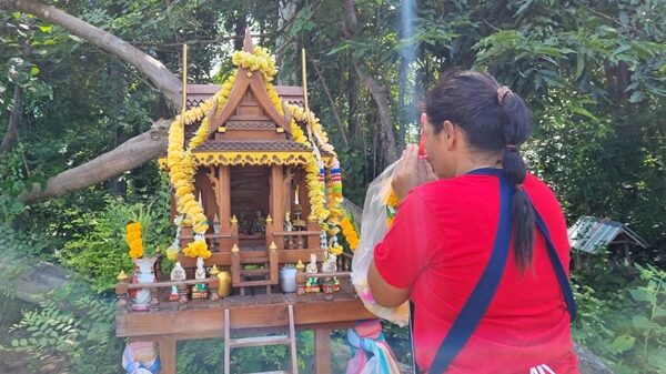 แห่จุดธูปกราบไหว้ขอโชคลาภ ศาลตาโค้ง-ยายสา ริมถนน อ.ละหานทราย จ.บุรีรัมย์ เผย มีคนถูกหวย-หายป่วย จนมาสร้างศาลใหม่ให้ เล่าความศักดิ์สิทธิ์